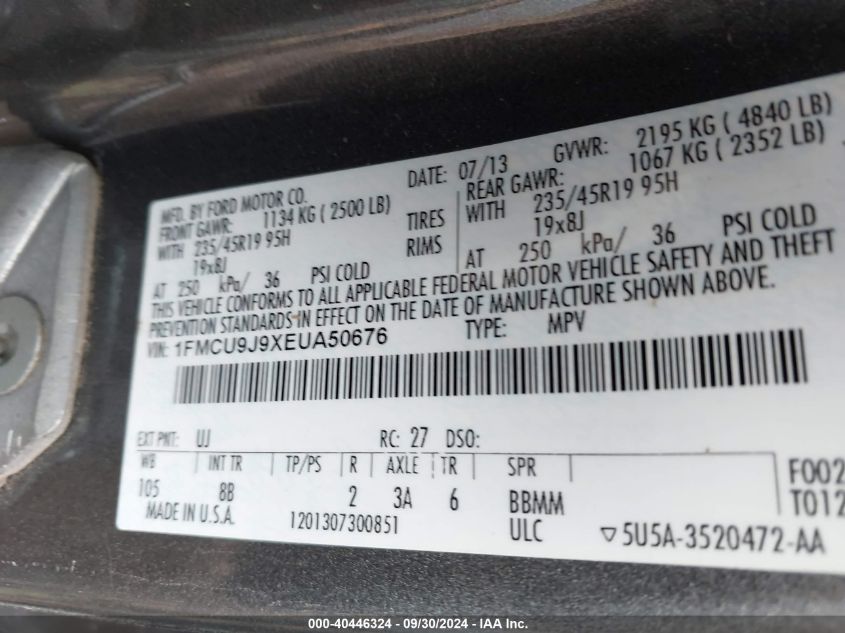 1FMCU9J9XEUA50676 2014 Ford Escape Titanium