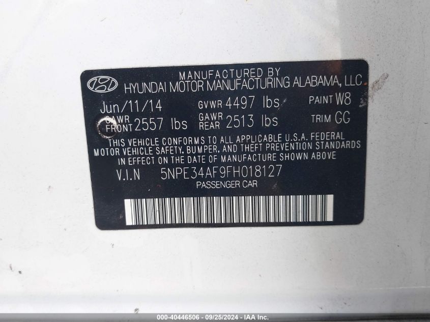 5NPE34AF9FH018127 2015 Hyundai Sonata Limited