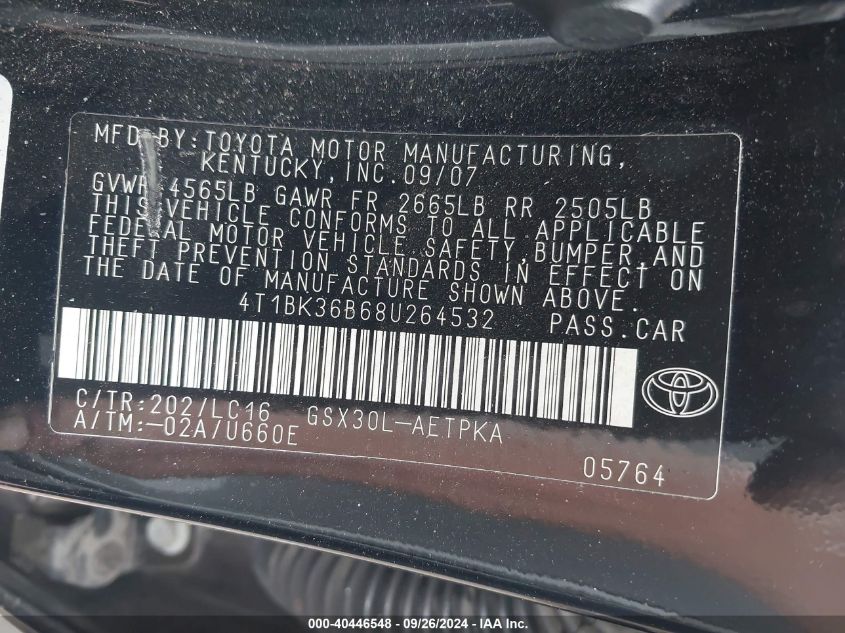 4T1BK36B68U264532 2008 Toyota Avalon Limited