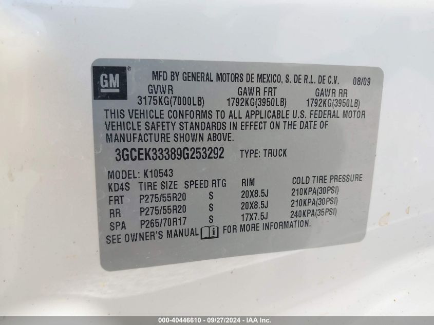 3GCEK33389G253292 2009 Chevrolet Silverado 1500 Ltz