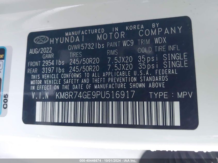 KM8R74GE9PU516917 2023 Hyundai Palisade Calligraphy