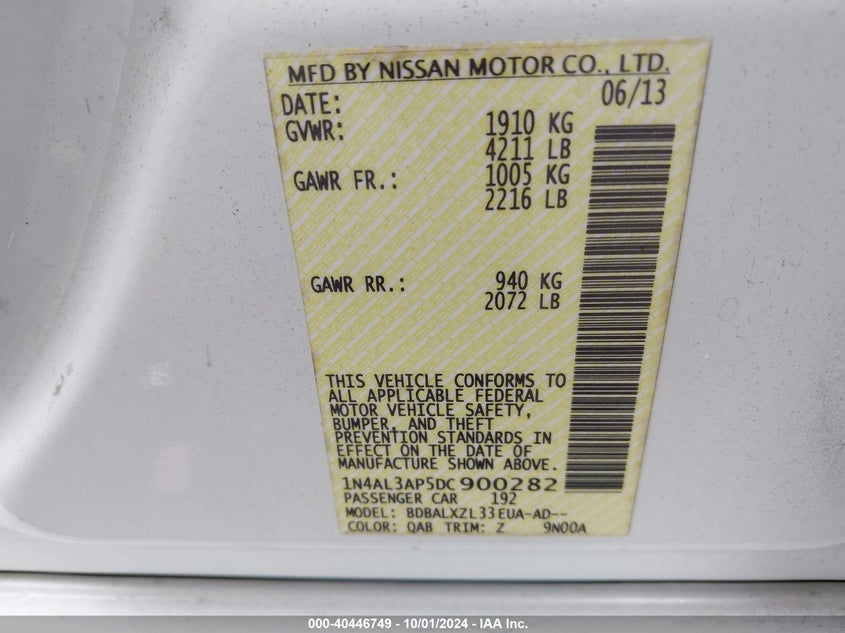 1N4AL3AP5DC900282 2013 Nissan Altima 2.5 Sl