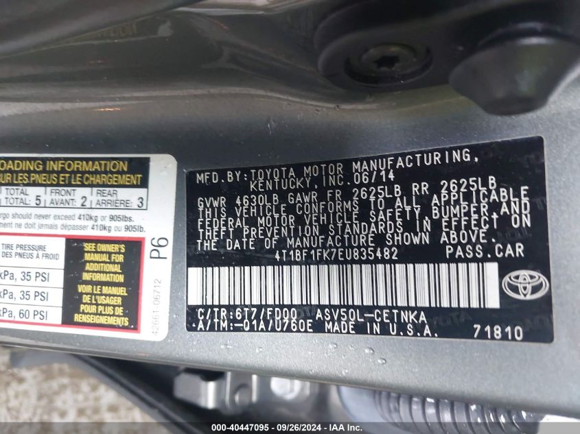 4T1BF1FK7EU835482 2014 Toyota Camry Le
