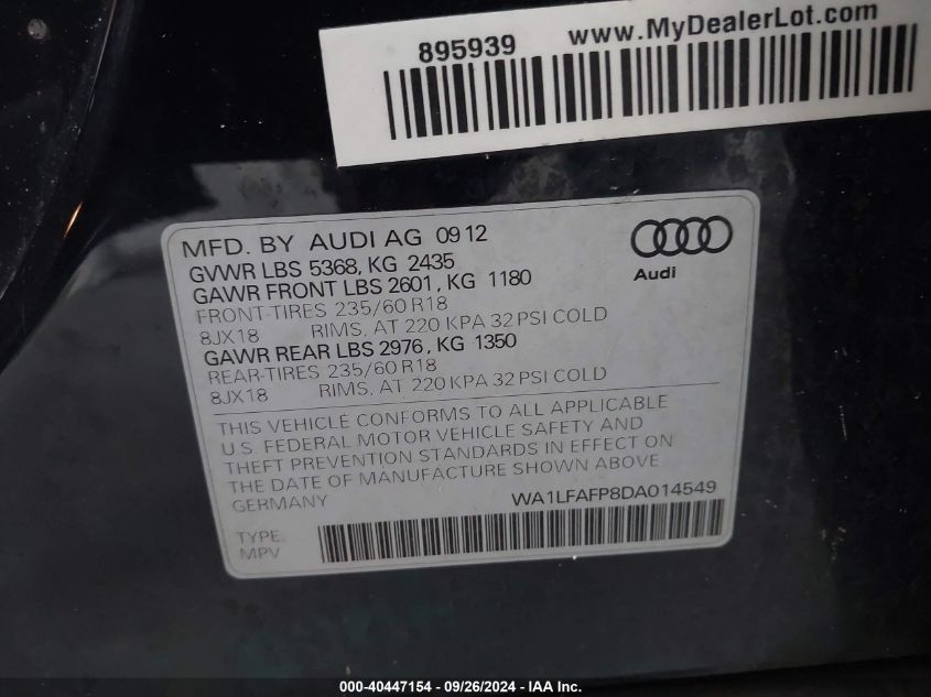 WA1LFAFP8DA014549 2013 Audi Q5 2.0T Premium