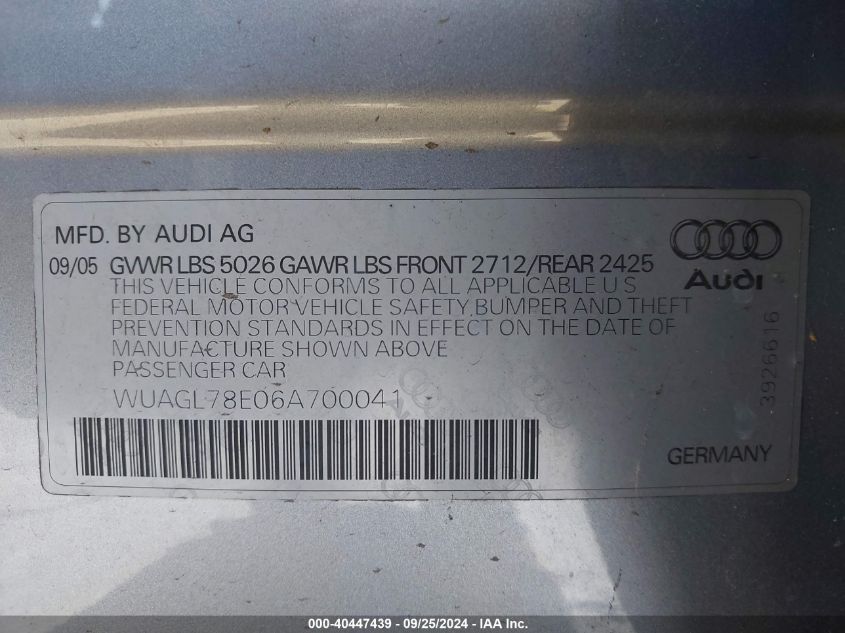 WUAGL78E06A700041 2006 Audi S4 4.2