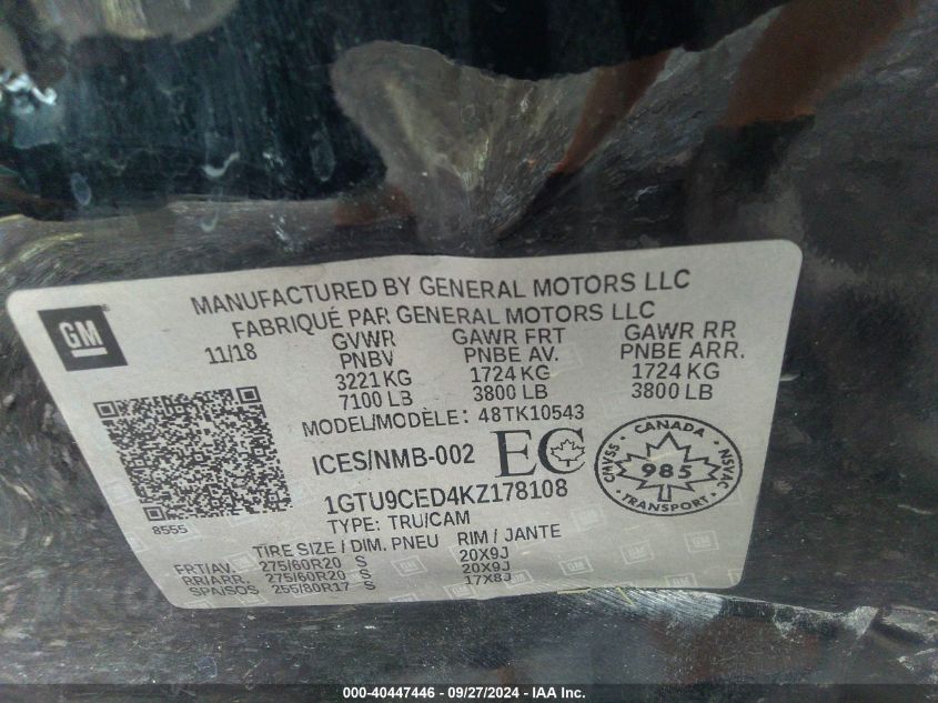 1GTU9CED4KZ178108 2019 GMC Sierra 1500