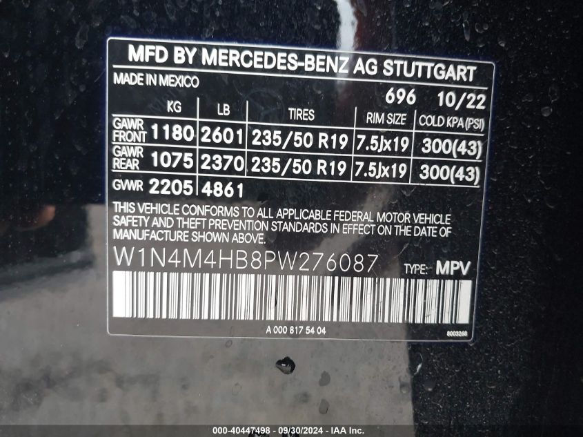 2023 Mercedes-Benz Glb 250 4Matic VIN: W1N4M4HB8PW276087 Lot: 40447498