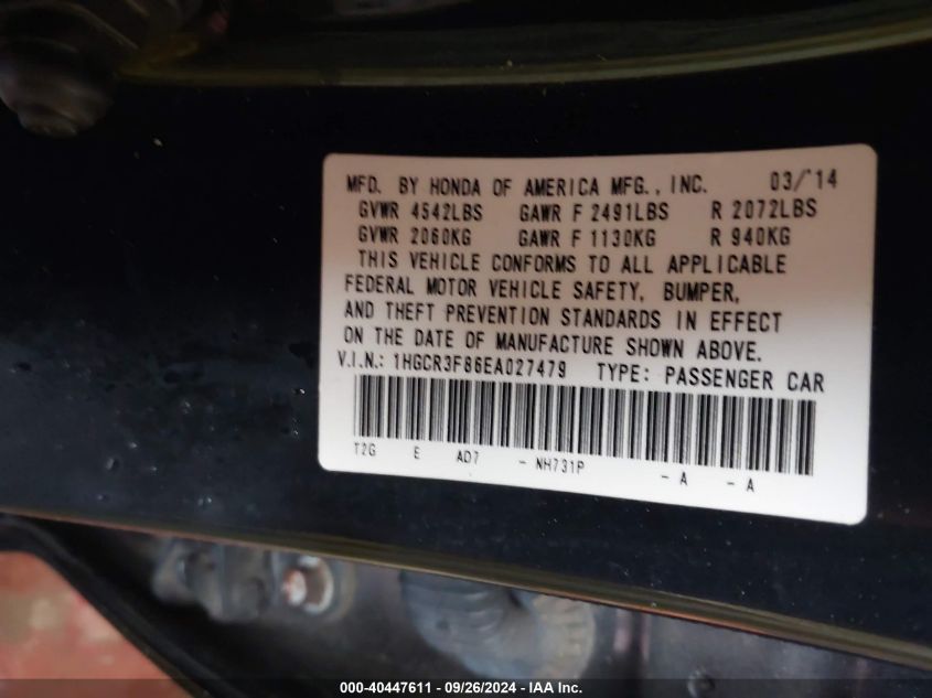 1HGCR3F86EA027479 2014 Honda Accord Ex-L V-6