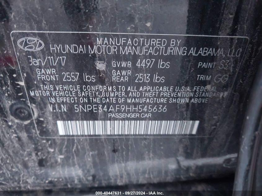 5NPE34AF9HH545636 2017 Hyundai Sonata Limited