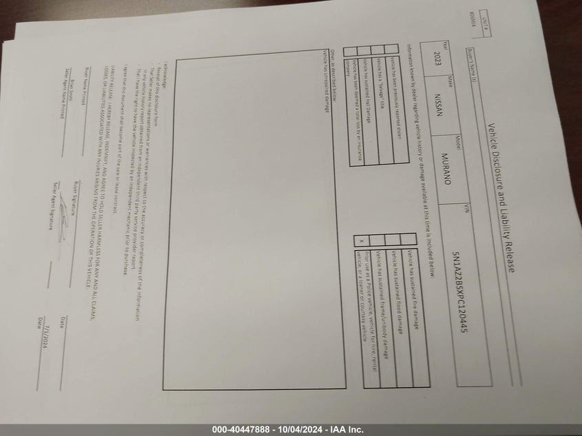 2023 Nissan Murano Sv Intelligent Awd VIN: 5N1AZ2BSXPC120445 Lot: 40447888