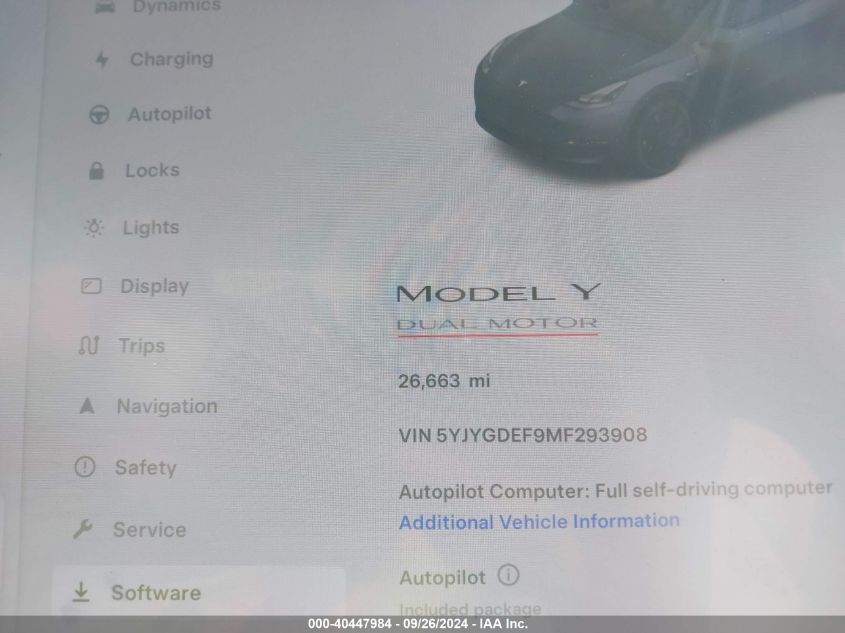 2021 Tesla Model Y VIN: 5YJYGDEF9MF293908 Lot: 40447984