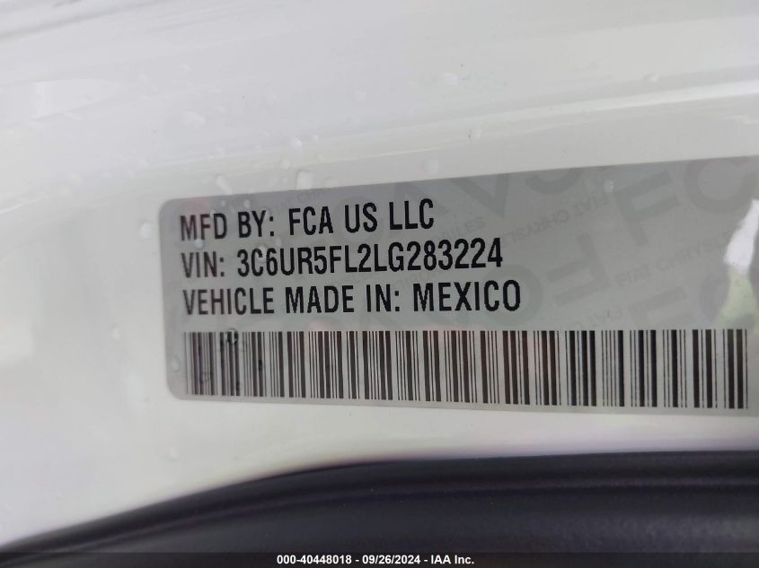 2020 Ram 2500 Laramie VIN: 3C6UR5FL2LG283224 Lot: 40448018