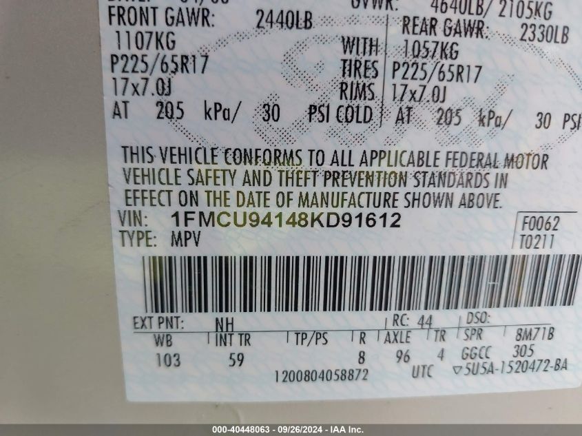 1FMCU94148KD91612 2008 Ford Escape Limited