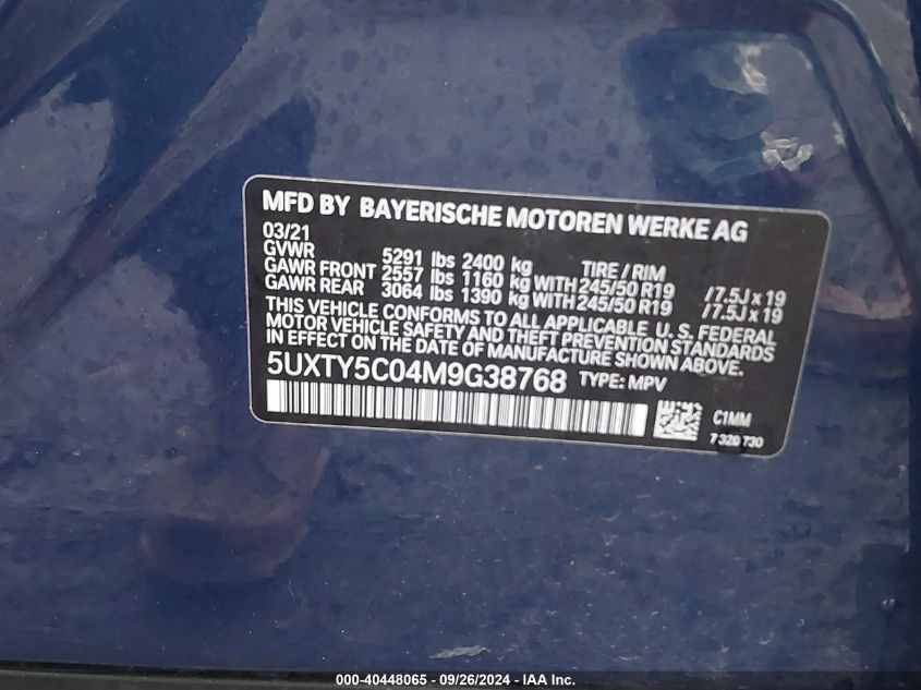 5UXTY5C04M9G38768 2021 BMW X3 xDrive30I