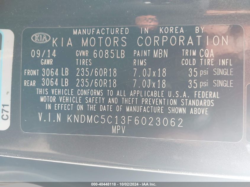 KNDMC5C13F6023062 2015 Kia Sedona Ex