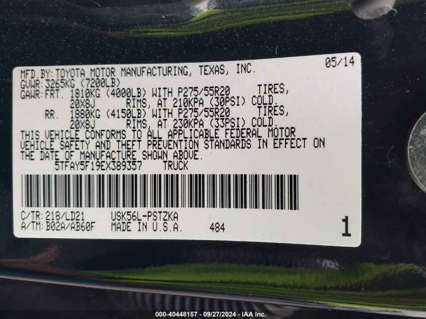 5TFAY5F19EX389357 2014 Toyota Tundra 1794 5.7L V8