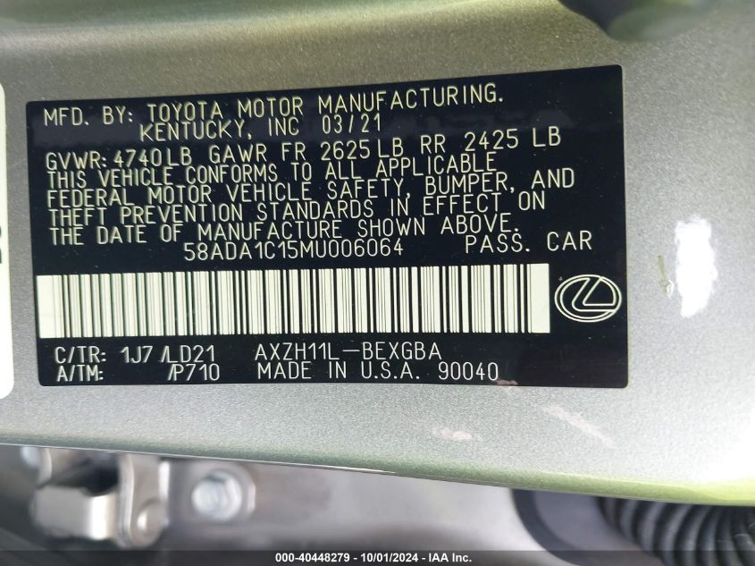 58ADA1C15MU006064 2021 Lexus Es 300H