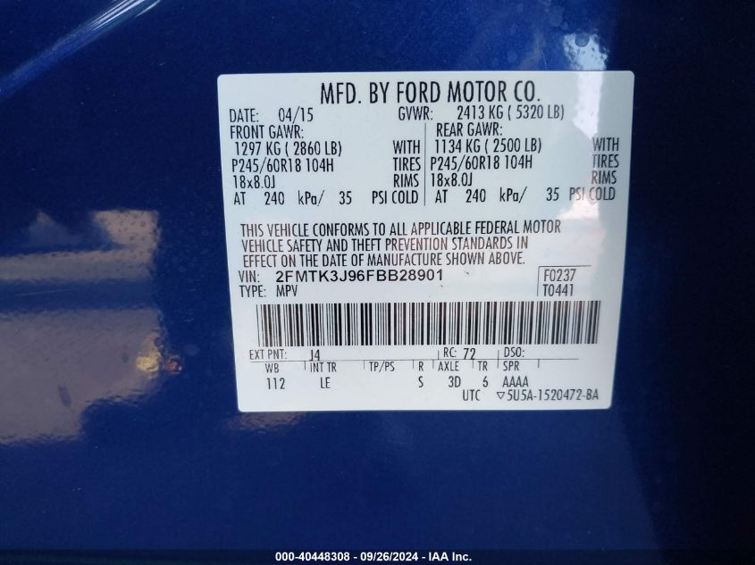 2FMTK3J96FBB28901 2015 Ford Edge Sel