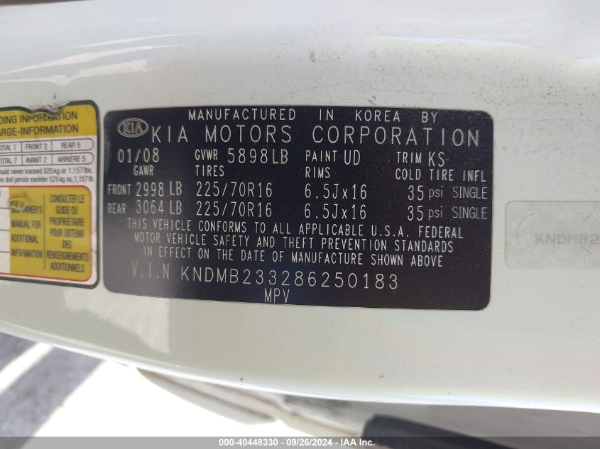 KNDMB233286250183 2008 Kia Sedona Lx