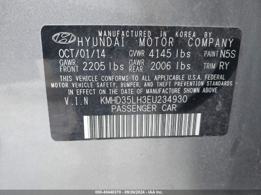 2014 Hyundai Elantra Gt VIN: KMHD35LH3EU234930 Lot: 40448370