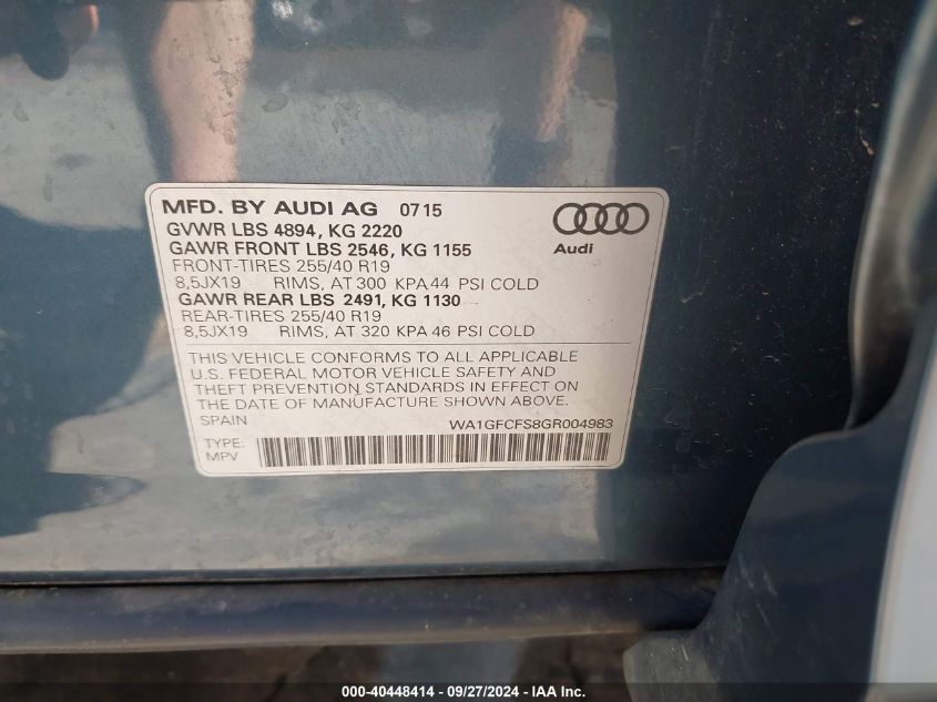 WA1GFCFS8GR004983 2016 Audi Q3 2.0T Premium Plus