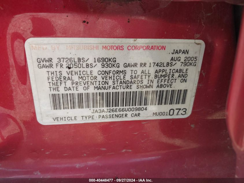 JA3AJ26E66V009804 2006 Mitsubishi Lancer Es/Se