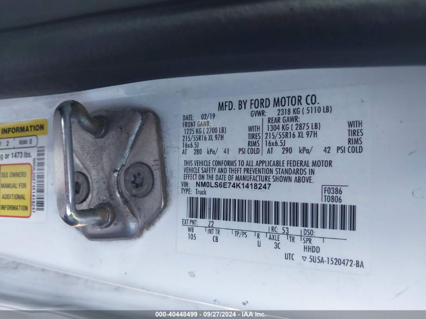 NM0LS6E74K1418247 2019 Ford Transit Connect Xl