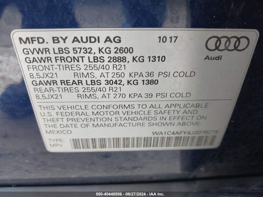 WA1C4AFY4J2076275 2018 Audi Sq5 3.0T Premium Plus