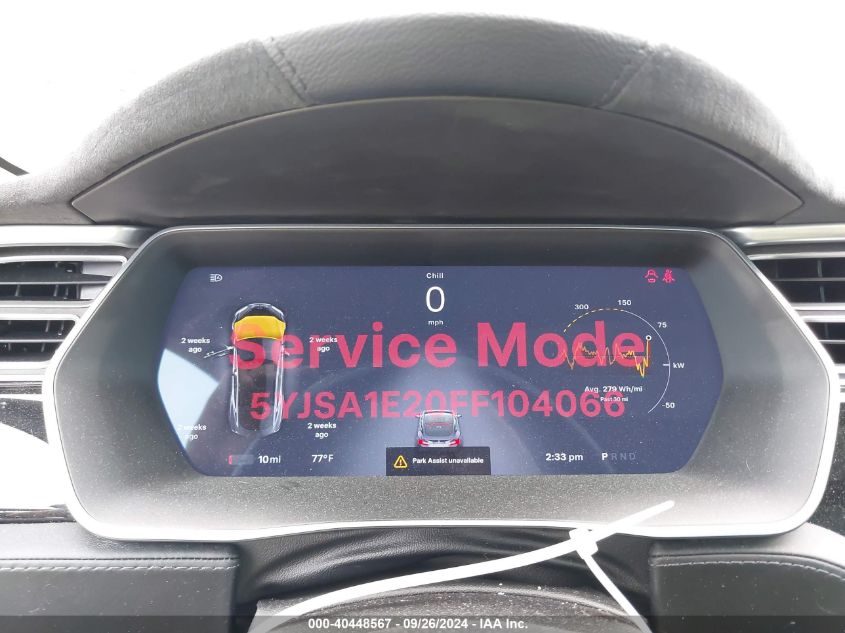 2015 Tesla Model S 70D/85D/P85D VIN: 5YJSA1E20FF104066 Lot: 40448567