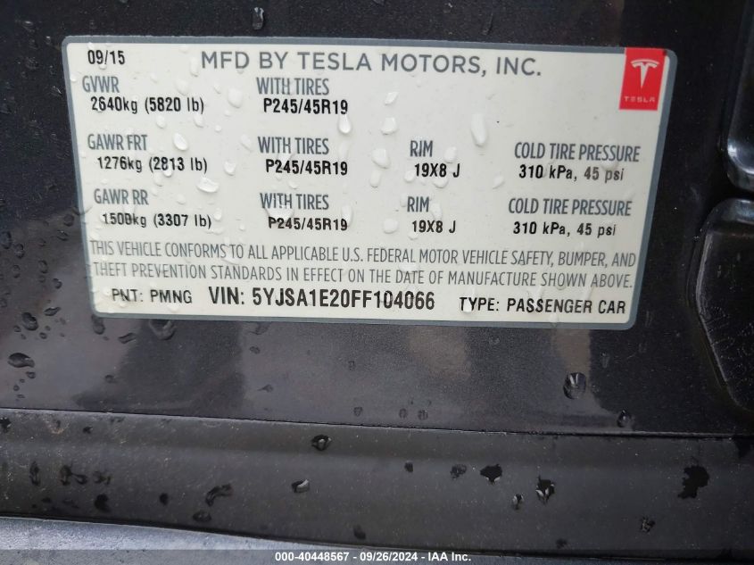 5YJSA1E20FF104066 2015 Tesla Model S 70D/85D/P85D