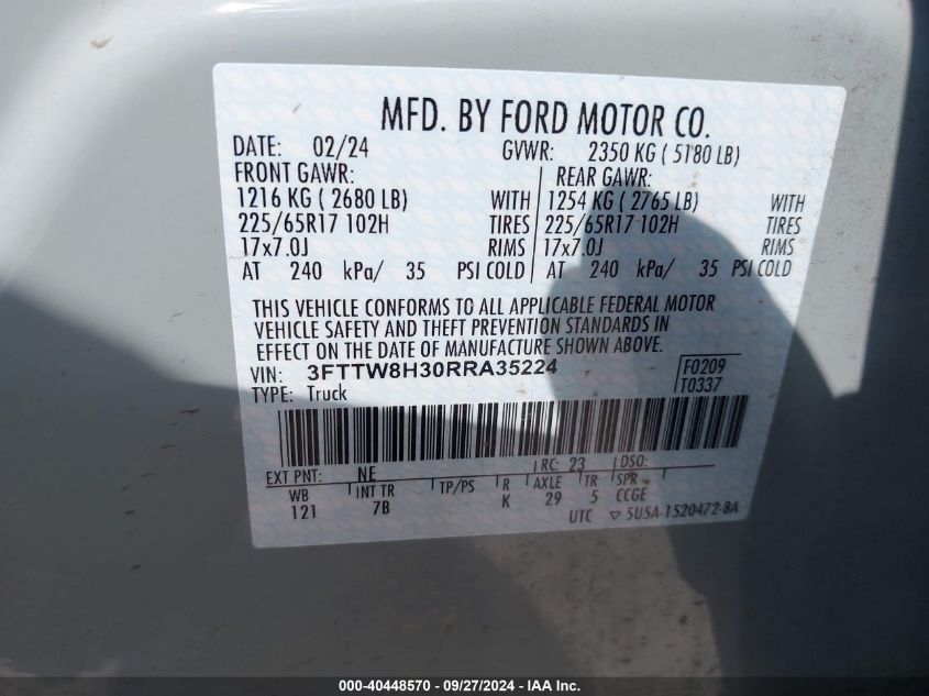 3FTTW8H30RRA35224 2024 Ford Maverick Xlt