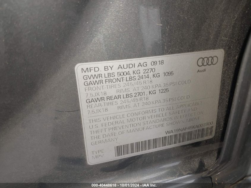 WA19NAF45KA003900 2019 Audi A4 Allroad 45 Premium