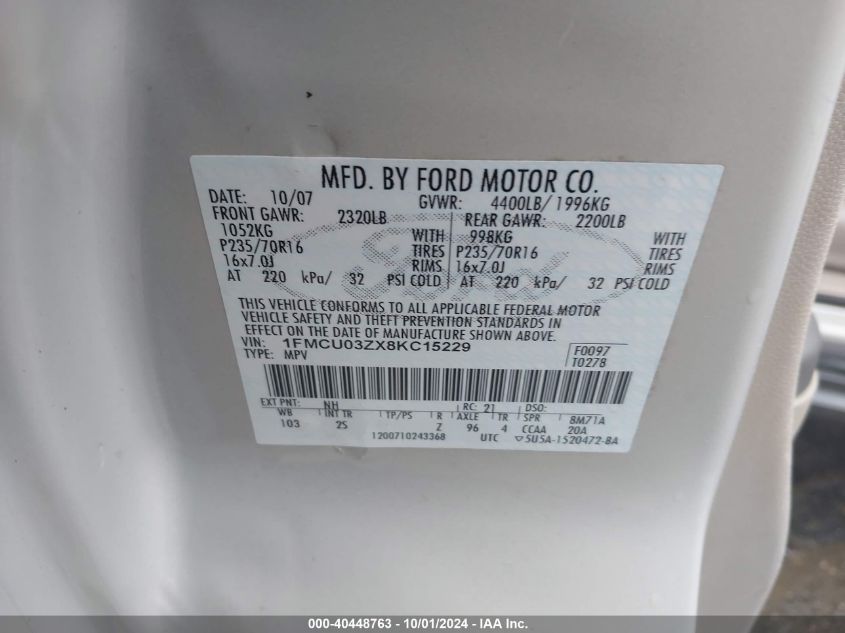 1FMCU03ZX8KC15229 2008 Ford Escape Xlt