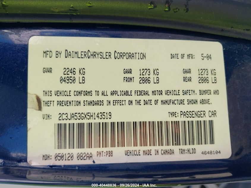 2005 Chrysler 300 Touring VIN: 2C3JA53GX5H143519 Lot: 40448836