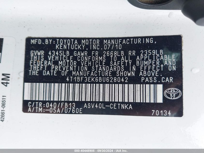 4T1BF3EK6BU628042 2011 Toyota Camry Se/Le/Xle