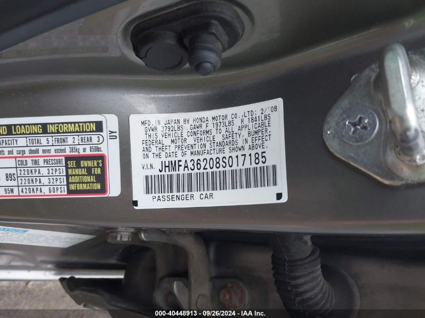 JHMFA36208S017185 2008 Honda Civic Hybrid
