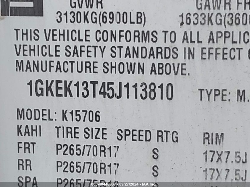 2005 GMC Yukon Slt VIN: 1GKEK13T45J113810 Lot: 40448937