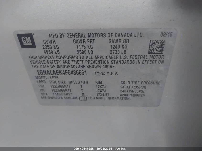 2GNALAEK4F6436661 2015 Chevrolet Equinox Ls