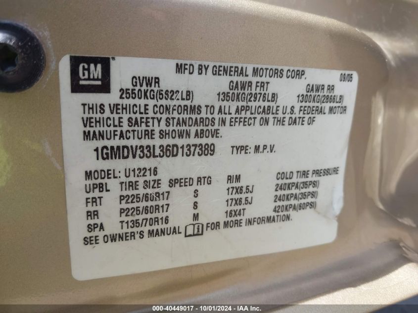 1GMDV33L36D137389 2006 Pontiac Montana Sv6 Sv6