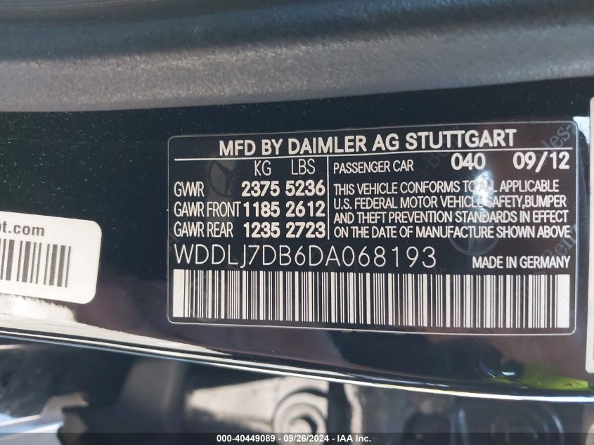 WDDLJ7DB6DA068193 2013 Mercedes-Benz Cls 550