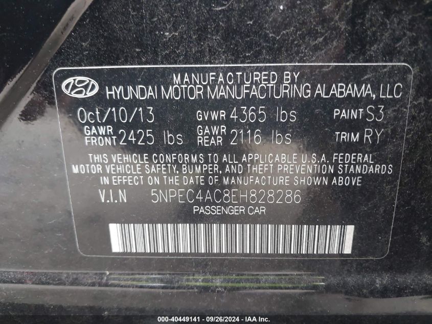 5NPEC4AC8EH828286 2014 Hyundai Sonata Limited