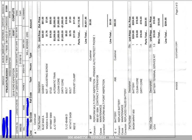 2018 Ford Expedition Max Limited VIN: 1FMJK2AT5JEA02944 Lot: 40449358