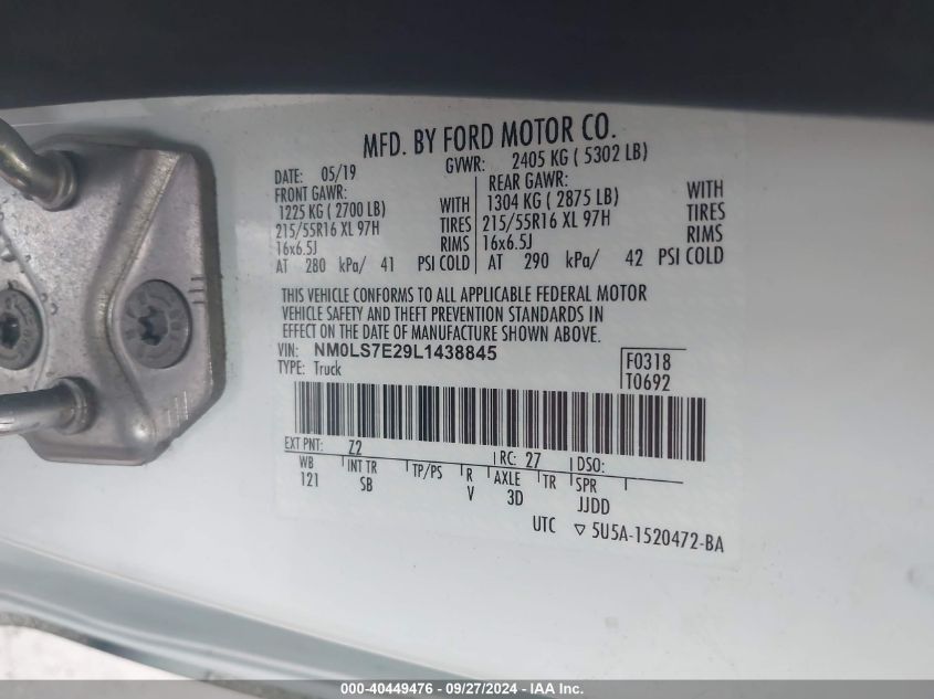 NM0LS7E29L1438845 2020 Ford Transit Connect Xl