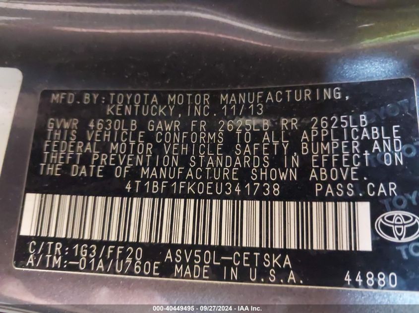4T1BF1FK0EU341738 2014 Toyota Camry Se