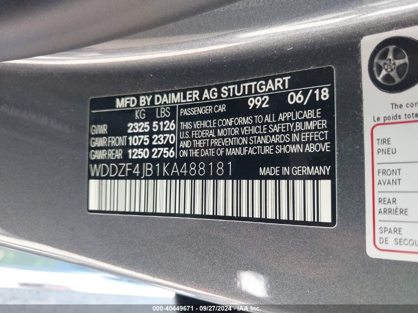 WDDZF4JB1KA488181 2019 Mercedes-Benz E 300