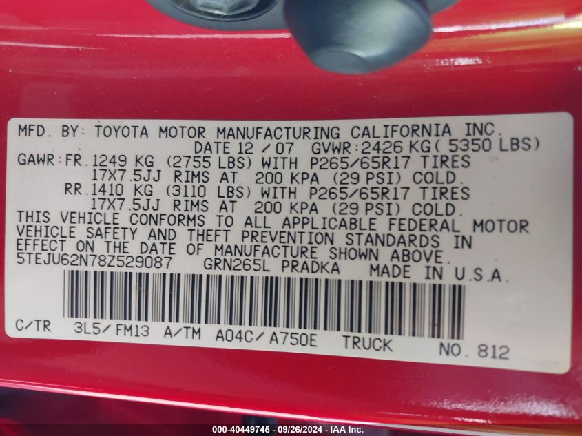 5TEJU62N78Z529087 2008 Toyota Tacoma Prerunner V6