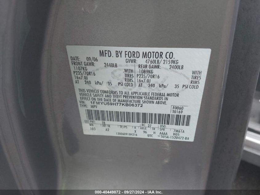 1FMYU59H77KB06372 2007 Ford Escape Hybrid