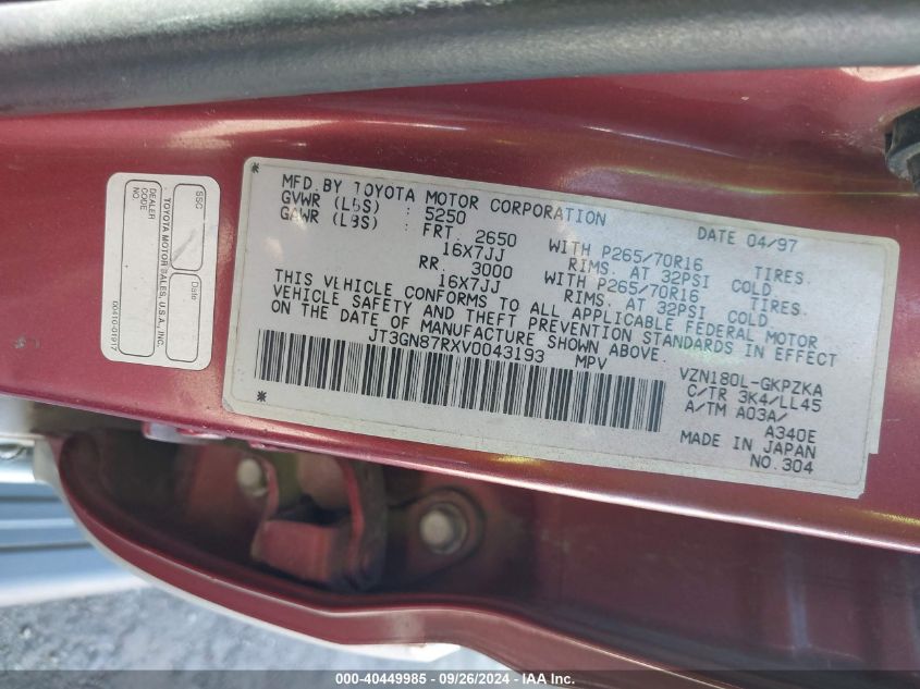 JT3GN87RXV0043193 1997 Toyota 4Runner Sr5 V6 Limited