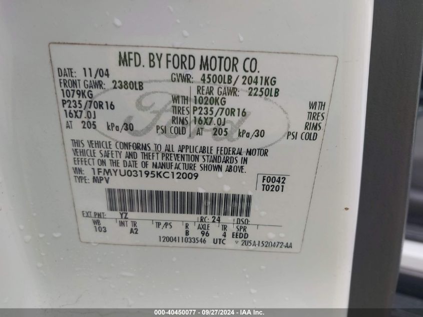 1FMYU03195KC12009 2005 Ford Escape Xlt