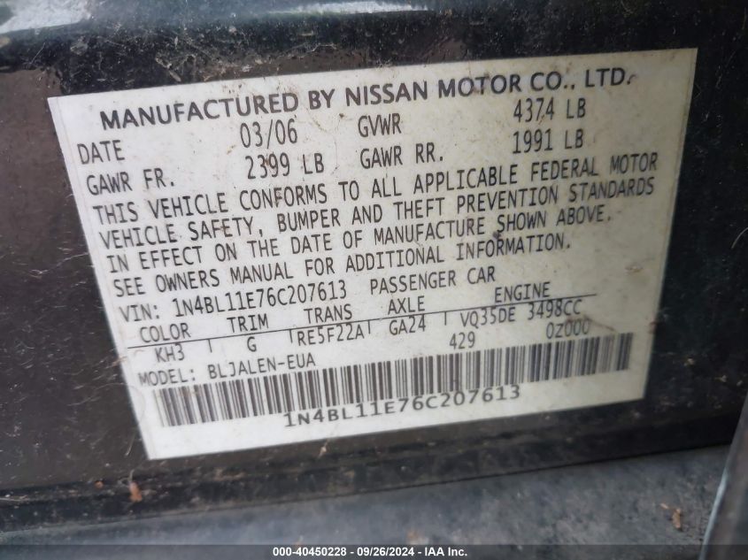 1N4BL11E76C207613 2006 Nissan Altima 3.5 Se-R